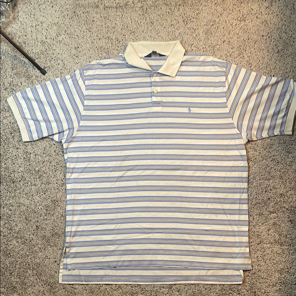 Polo Ralph Lauren Golf Men’s‎ Short Sleeve Light Blue White Stripe Short Sleeve